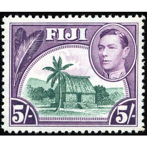 Fiji KGVI 1938 5s Green & Purple Mounted Mint MM SG 266 Sc 133 chief's hut stamp