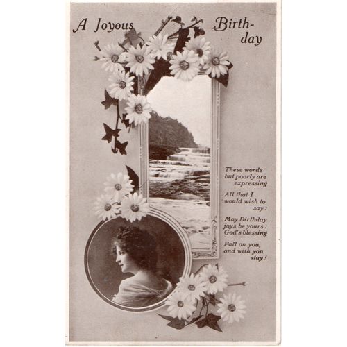 1916 Song Postcard a Joyous Birthday Cascade Young Woman Daisies