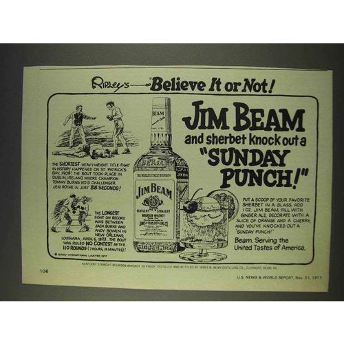 1977 Jim Beam Bourbon Ad - Sunday Punch