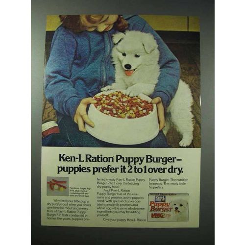 1978 Ken-L Ration Puppy Burger Dog Food Ad