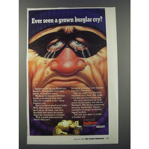 1986 Kwikset 880 Series Maximum Security Deadlocks Ad - Burglar Cry
