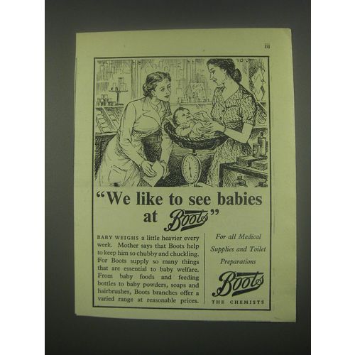 1949 Boots Medical Supplies and Toilet Preparations Ad - We like to see babies