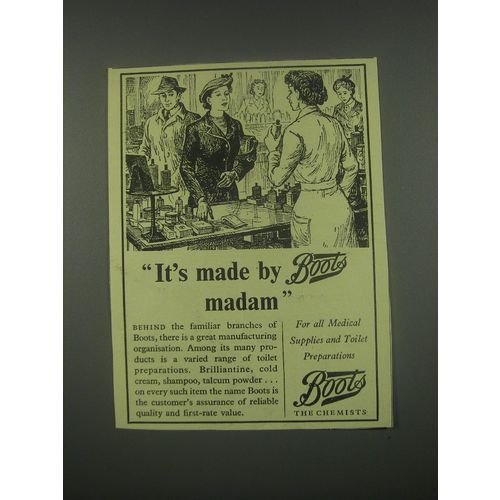 1949 Boots Medical Supplies and Toilet Preparations Ad - It's made by Boots