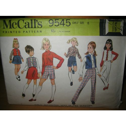 Vintage McCall's #9545 Girl's Vest, Blouse, Skirt, Shorts, Pants Pattern-Size 8