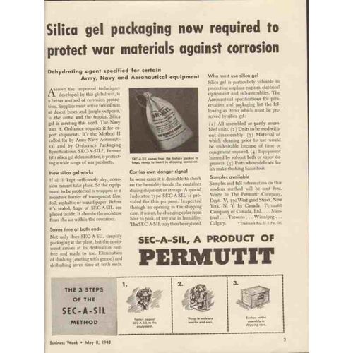 PERMUTIT COMPANY 1943 silica gel protect material corrosion vintage ad