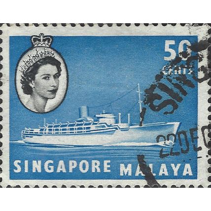 SINGAPORE, Elizabeth II, Passenger Steamer MS Chusan, blue 1955, 50c