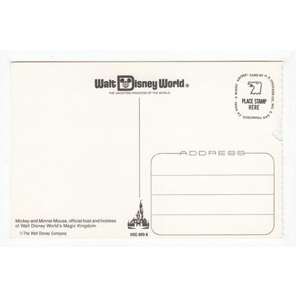 Mickey Mouse & Minnie Mouse Postcard Walt Disney World K