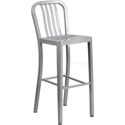 Mid-Century Silver 'Navy' Style Bar Stool High Top Chair In-Outdoor Commercial