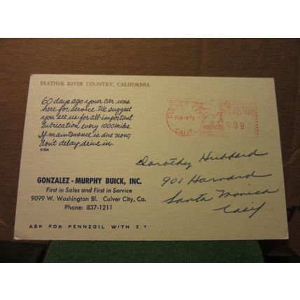 GONZALEZ-MURPHY BUICK INC. CULVER CITY, CALIFORNIA, USA used postcard 1976 pm