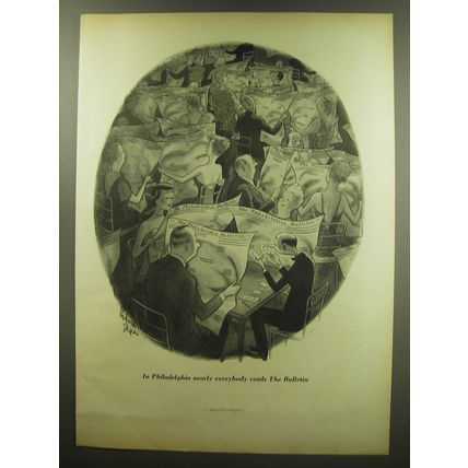 1949 The Philadelphia Bulletin Ad - cartoon by Richard Decker - Playing Cards