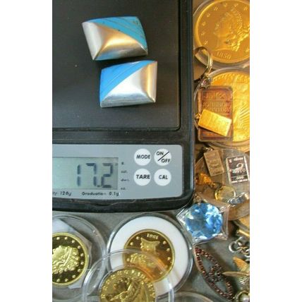 VINTAGE TURQUOISE STERLING SILVER CII MEXICO EARRINGS Square Art deco Style 17.g