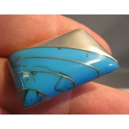 VINTAGE TURQUOISE STERLING SILVER CII MEXICO EARRINGS Square Art deco Style 17.g