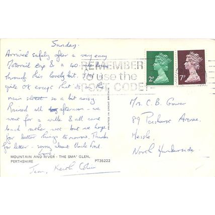 Mountain and River the Sma' Glen Perthshire postcard posted 1977 crease