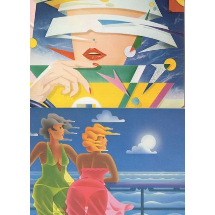 Spanish Lady With Robot Visor Sunglasses Art Deco 2x Postcard