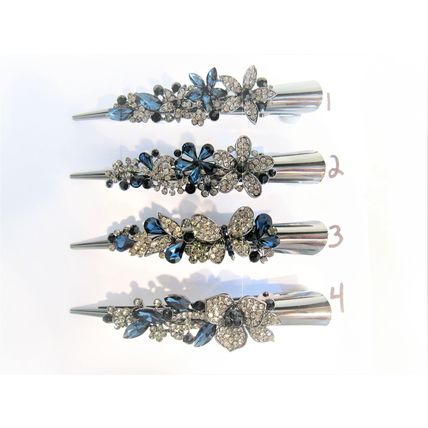 Alligator blue flower and butterfly hair claw clips with jewels and crystals