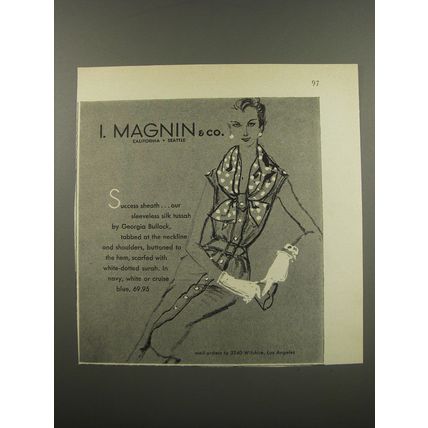 1955 I. Magnin Fashion by Georgia Bullock Ad - Success sheath