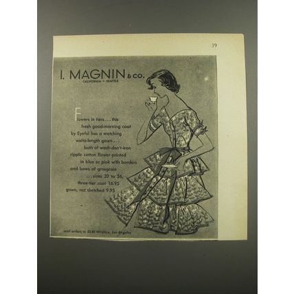 1955 I. Magnin Eyeful Coat and Gown Ad - Flowers in tiers