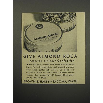 1955 Brown & Haley Almond Roca Candy Ad - Give Almond Roca America's Finest