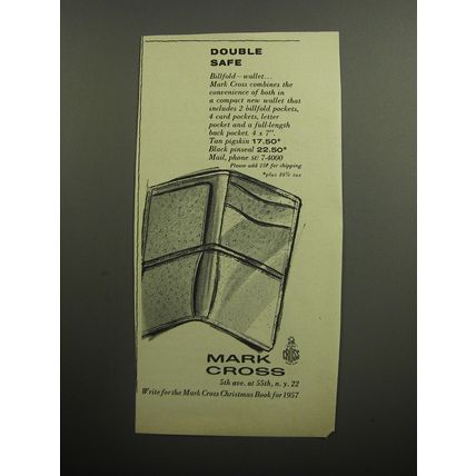 1957 Mark Cross Billfold-Wallet Ad - Double Safe