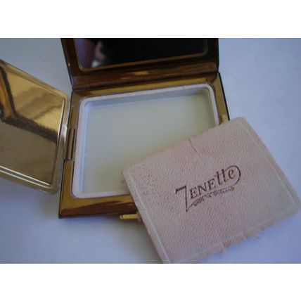Art Deco Zenette Square Floral Spray Gold-tone Vintage Loose Powder Compact