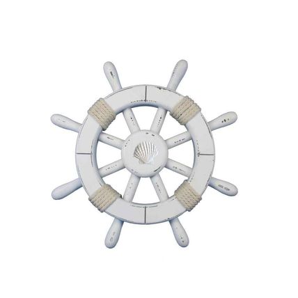 Pack Of 2] Rustic White Decorative Ship Wheel With Seashell 12""
