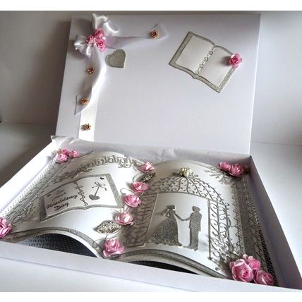 STUNNING HAND MADE BOOK DESIGN WEDDING CARD IN DECORATED KEEPSAKE GIFT BOX A4/C4