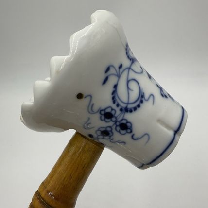Antique Meissen Germany Blue Onion Meat Tenderizer with Wooden Handle Flaw