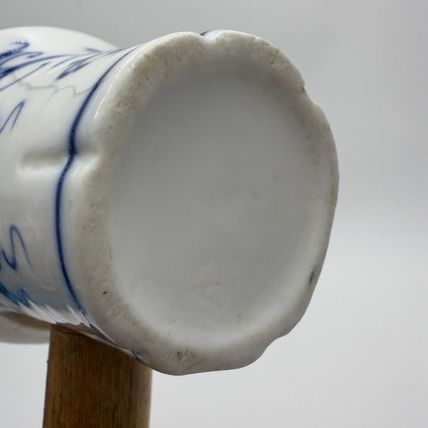Antique Meissen Germany Blue Onion Meat Tenderizer with Wooden Handle Flaw