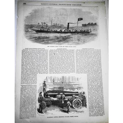 New Sporting Yacht for Egyptian Prince + Boston Cannon - Ballou's Pictorial 1857