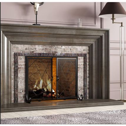 Fire Beauty Fireplace Screen w/ Hinged Doors, Metal Mesh Decorative Spark Guard