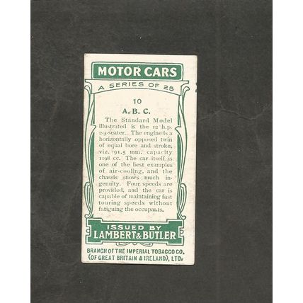 Cigarette Card Lambert & Butler Motor Cars 1st Series #10 ABC