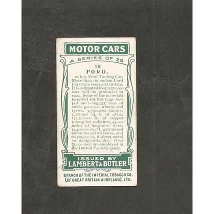 Cigarette Card Lambert & Butler Motor Cars 1st Series #18 Ford