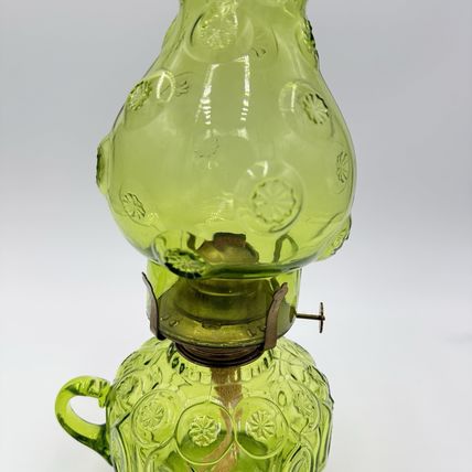 MCM LE Smith Moon & Stars Art Glass Olive Green Oil Lamp (Loose)12”
