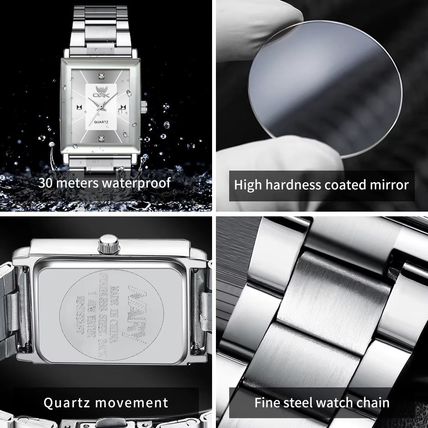 Gents Black Square Face Waterproof Silver Stainless Steel Bracelet Watch BOXED