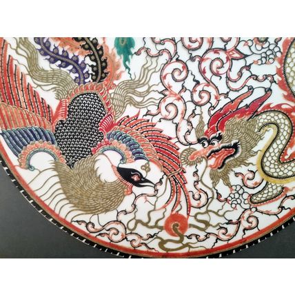 Chinese Silk Embroidered Roundel Picture, Handmade, 5 Claw Dragon, Phoenix
