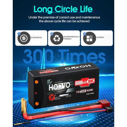 HOOVO 2S 100C 6000Mah 7.6V RC Shorty Lipo Battery High-Voltage Hard Case with T