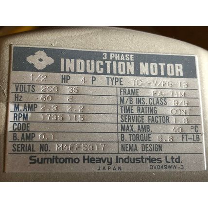 NEW SUMITOMO RNFM05-43L-AV-B-50 AC GEAR MOTOR,INDUCTION MOTOR TC-FV/FB-1B,1/2,DB