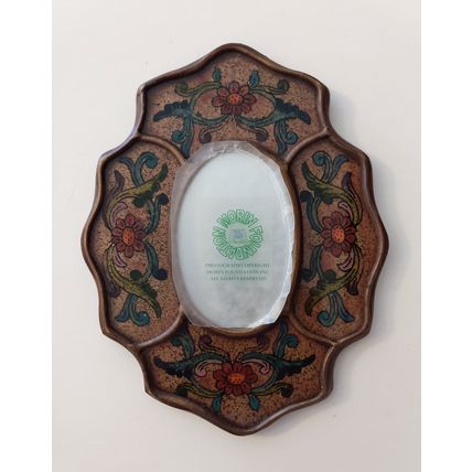 SMALL ORNATE HAND PAINTED WALL MIRROR RED FLOWERS GOLD BORDERS WOODEN BACK