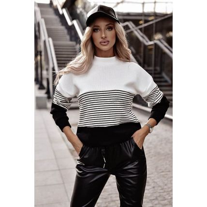 Black Striped Contrast Colorblock Knit Top