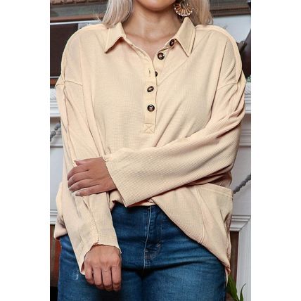 Jet Stream Plus Size Thermal Waffle Knit Henley Tunic Top