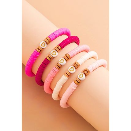 Peach Blossom 5Pcs Valentine Heart Beaded Bracelet