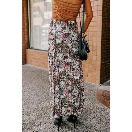 Brown Floral Print High Waist Maxi Skirt