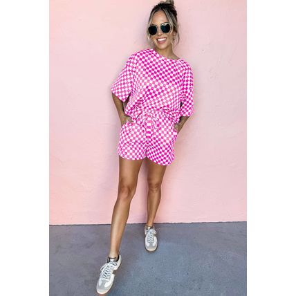 Rose Checkered Top and Short Casual 2pcs Set