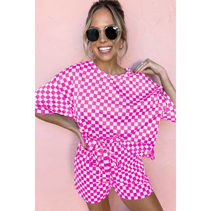 Rose Checkered Top and Short Casual 2pcs Set