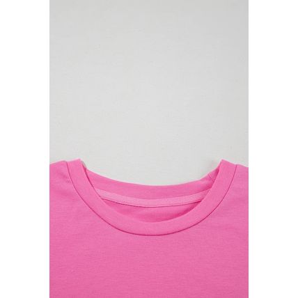 Sachet Pink Bright Casual Plain Crew Neck Tee