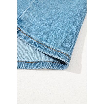 Dusk Blue Acid Wash Bowknot Details High Waist Denim Skirt