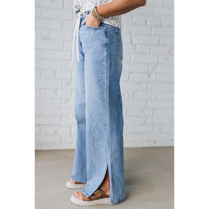 Myosotis Slit Leg High Rise Drawstring Casual Jeans