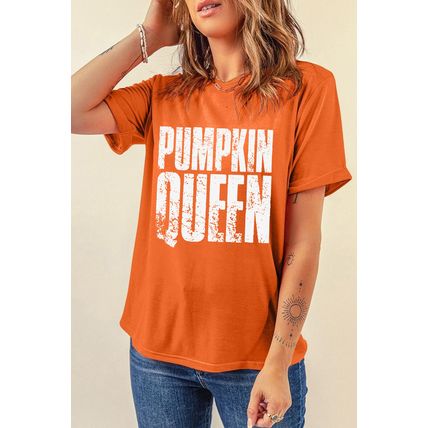 Orange PUMPKIN QUEEN Graphic Crew Neck Tee