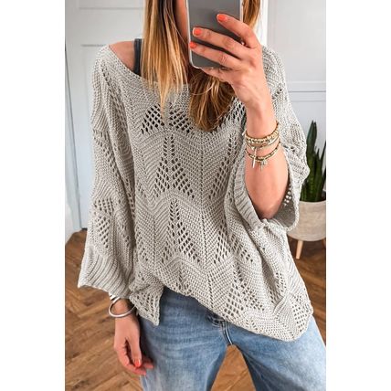Seagrass Hollow Out Knit 7/8 Sleeve Casual Sweater
