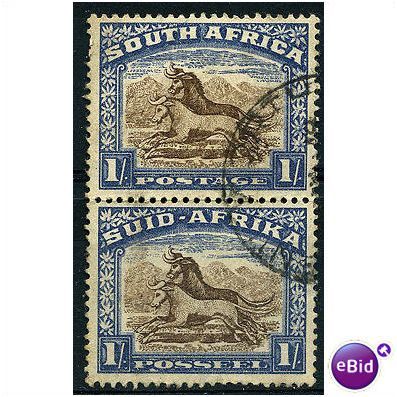 South Africa 1939 SG62 1s Brown & Chalk Blue VFU Pair